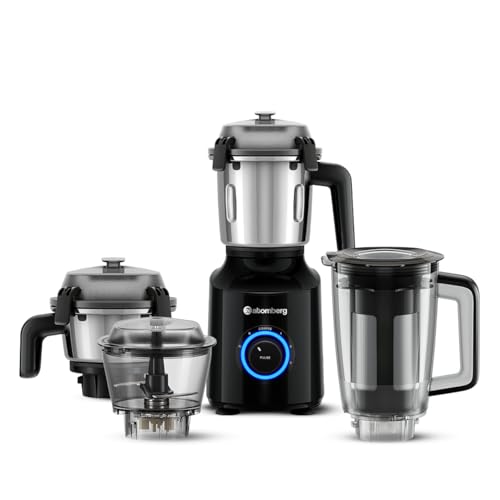Image of Atomberg Zenova Fresh Juicer Mixer Grinder For Kitchen | Intelligent BLDC Motor | Grind Like 1000 Watt | Coarse Mode for Silbatta Texture | 4 Jar With Chopper | Coconut Milk Maker | Hands-Free | Black
