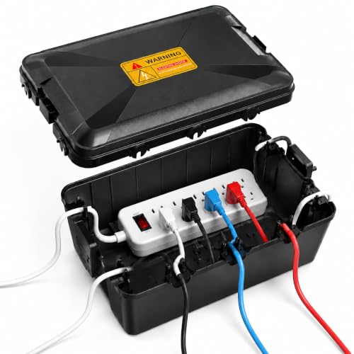 Outdoor Electrical Box, Large, IP54 Waterproof Extension Cord Connection Box with 7 Cable Entry Ports for Standard Power Strips, Surge Protectors, Holiday Lights and Outdoor Plugs(Black, Large)