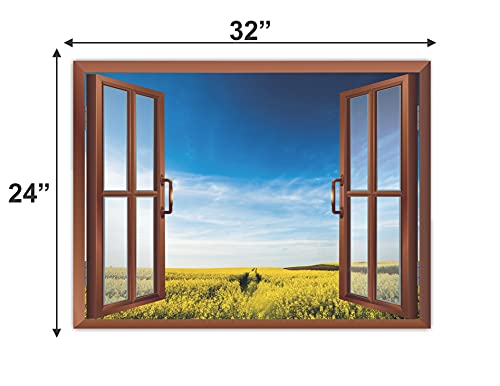 Image of CVANU Lovely View of Yellow Meadows with Clear Blue Sky in a Sunny Day Removable Faux Window Wall Sticker /Decals for Living Room etc Cv 45