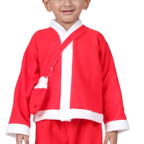 Image of ITSMITSMYCOSTUME Santa Claus Dress for Christmas Costume Complete Set for Kids /Girls /Boys (Jacket,Pant,Hat,Pouch,Specs,Socks,Belt)-Red & White Fancy Dress (No Gloves)