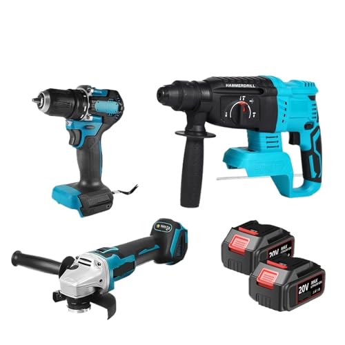 Kit Combinato Di Smerigliatrice Angolare Elettrica Senza Spazzole Da 125 Mm, Trapano A Percussione Da 13 Mm E Martello Perforatore, Set Di Utensili Elettrici Robusto E Facile Da Usare(Two battery)