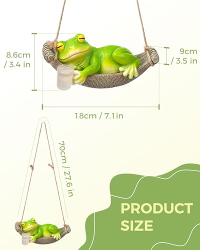 Solar Garden Frog Statue Sleeping in Hammock Resin Indoor Outdoor Lights Hanging Garden Frog Decor Mom Dad Gifts for Patio,Yard