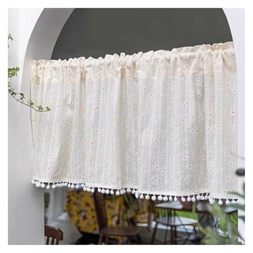 FOELANNE Bobina Solenoide Válvula, Cortina de Ventana de Granja con Cenefa de Girasol, decoración de Ventana de Cocina, café Blanco, Cortina Corta semitranslúcida(Yellow,140x50cm/55x20in)