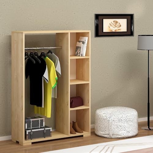 [en.casa] Armoire pour Chambre Portant à Vêtements Garde-Robe Ouvert avec Barre de Penderie 4 Compartiments de Rangement Panneau de Particules Plastique 126...