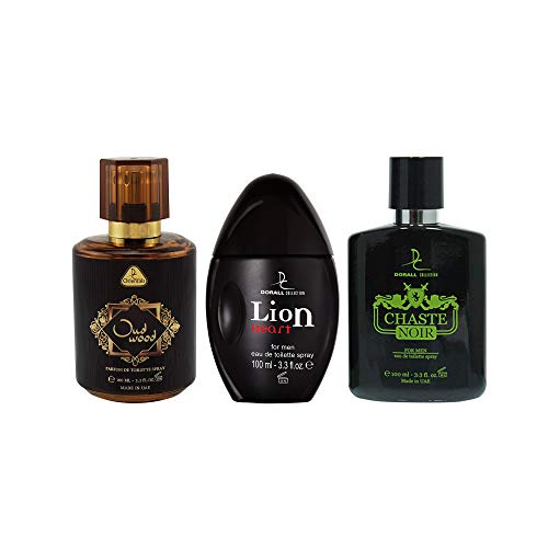 Image of Dorall Collection Orientals Oud Wood Parfum de Toilette + Chaste Noir For Men + Lion Heart For Men Eau de Toilette Combo Set - Pack of 3