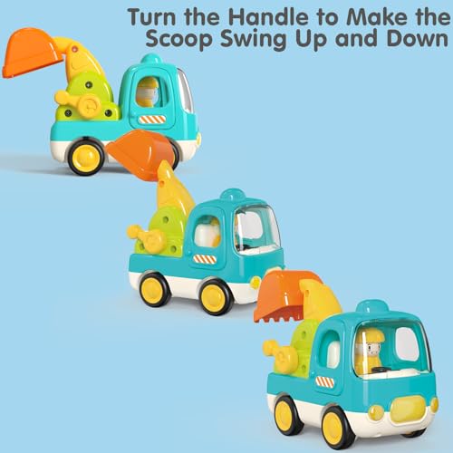 Yerloa Toddler Toy Cars Excavator Toy Digger Truck for 1 2 3 4 Year Old Boy Girl Gift Sensory Learning Toy w/Music & Lights Musical Outdoor Construction Vehicles Sand Beach Baby Push Toys 12 18 Month - Image 6