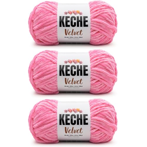 Image of Keche Velvet Yarn for Crocheting, Soft Chenille Bulky Baby Blanket Amigurumi Yarn 3x100 gr (3x132 yds) (3- Skeins) - Baby Pink