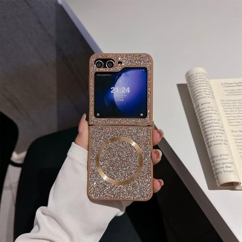 Coque Luxe Bling Glitter pour Samsung Galaxy Z Flip 6 et 5 en PC Rigide Doré