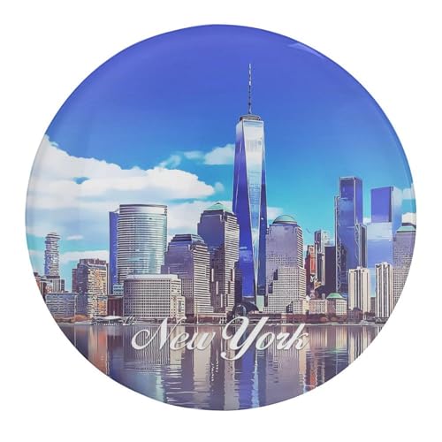 Skyline New York City Landscape Glass Decorative Magnets for Fridge USA Street Painting State Building Beautiful Whiteboard Magnets Cabinets Magnets Mothers/Fathers Day 2 PCS