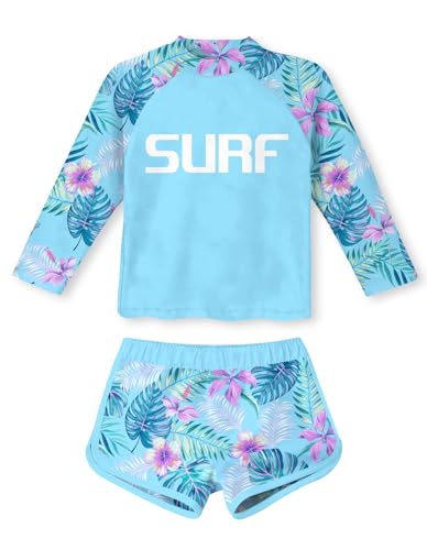 Image of Vogseek 4-10T Girls Rashguard 2 Pieces Long Sleeve Swimsuit Swimwear with Shorts