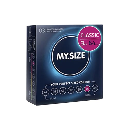 MY.SIZE Classic Condones talla 6 | Ancho 64 mm | Paquete de prueba 3 unidades | Preservativos premium extra delgados | Ultra sensibles y delicados | Grosor 0,07 mm | Veganos
