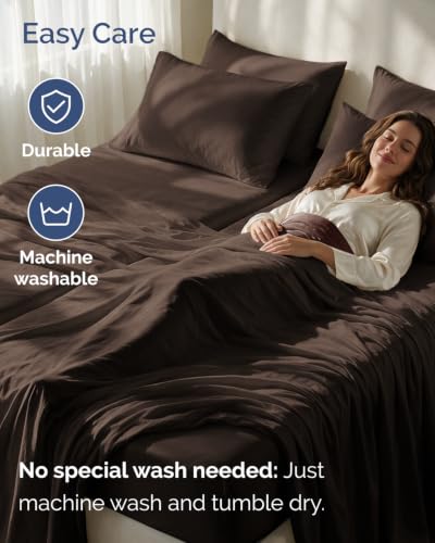 Image of Split King 7 Piece Bed Sheet Set - Breathable & Cooling - Chocolate Brown