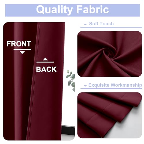 Simplebrand Ava Burgundy Blackout Curtains for Bedroom 63 Inch Length 2 Panels Set, Nursery Thermal Insulated Energy Saving Rod Pocket Window Treatment Curtains Blackout Drapes, W40 x L63 Inch