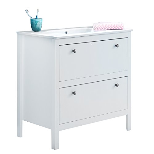 Preisvergleich Produktbild trendteam smart living - Waschbeckenunterschrank Unterschrank inkl. Keramikwaschbecken - Badezimmer - Ole - Aufbaumaß (BxHxT) 81 x 82 x 46 cm - Farbe Weiß - 183930701