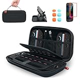 TRANSNOVO 対応 Switch 2用のケース 9H保護画面ガラスフィルム+専用枠付 収納バッグ 大容量24ゲームカードスロット付き メッシュポケット内蔵（コントローラー/充電ケーブル/収納可）防塵・防水・耐衝撃 旅行用 持ち運び便利 スイッチ2用の キャリングケース (セット)