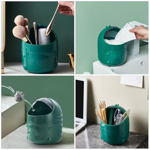 Caneca de basura de escritorio con tapa, dinosaurio verde miniatura 5