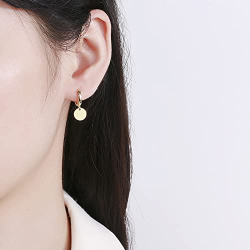 Simple Coin Disc Dangle Hoop Earrings for Women Girls Round Circle Cartilage Earring Small Huggie Hoops Drop Minimalist Jewelry Gifts Hypoallergenic2