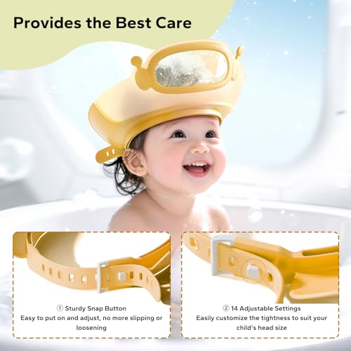 Image of FUNUPUP Baby Shower Cap for Kids, Baby Bath Shampoo Visor Cap Hair Washing Shield Adjustable, Yellow Robot