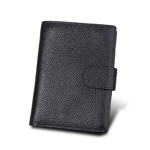 Slim Minimalist Change Purse with ID Window Men's Wallet RFID Blocking Card Holder Genuine Leather Bifold Wallet(Black)