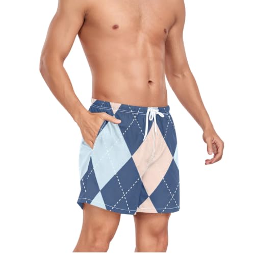 Bañador de hombre azul claro con rejilla de diamantes y secado rápido 5