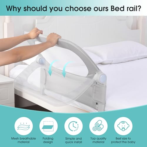 Image of NUTIKAS Baby Bed Rail Guard for Toddlers - 35.1 inch Toddler Bed Side Rails for Crib, Twin, Full, Queen Bunk Size Bed Swing Down Bedrail Extral Tall Child Safety Side Railing Guards for Kids