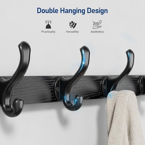Image of Tatub 20 inch Rustic Coat Rack Wall Mount with Shelf, Wall Hooks with Shelf, Heavy Duty Entryway Organizer Hangers for Hanging, Hat, Bag, Jacket for Bathroom, Living Room, Bedroom, Black