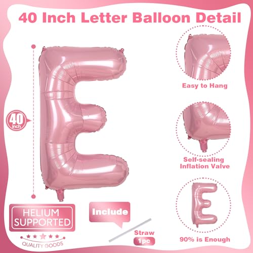 Image of 40 Inch Pastel Pink ONE Balloon for 1st Birthday - Light Pink Letters With Ribbon - Baby Pearl Alphabet for Girls First Birthday, 1 Year Old Baby Shower Party Decorations