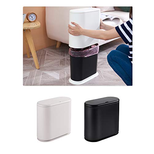 TOMYEER Ovale Push-Type Prullenbak Clamshell Cover Plastic Slanke Pedaal Bin, Wit - Afbeelding 5