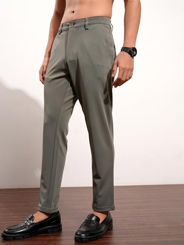 Image of Highlander Men's Slim Fit Formal Trousers | Ankle Length | Smart Chinos for Men | Comfortable Fabric for Daily Work & Formal Occasions