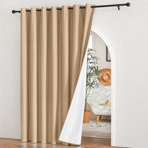 Image of NICETOWN Camel Extra Wide 100% Blackout Linen Curtain for Sliding Door