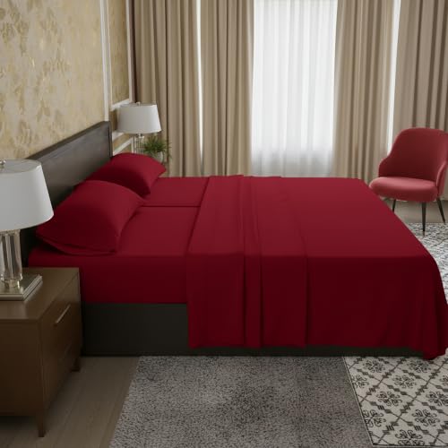 Image of Elegant Comfort Luxury 1500 Premium Hotel Quality Microfiber 5-Piece Sheet Set - Wrinkle Resistant, All Around Elastic Fitted Sheet, Deep Pocket up to 16 inch, Split King, Burgundy