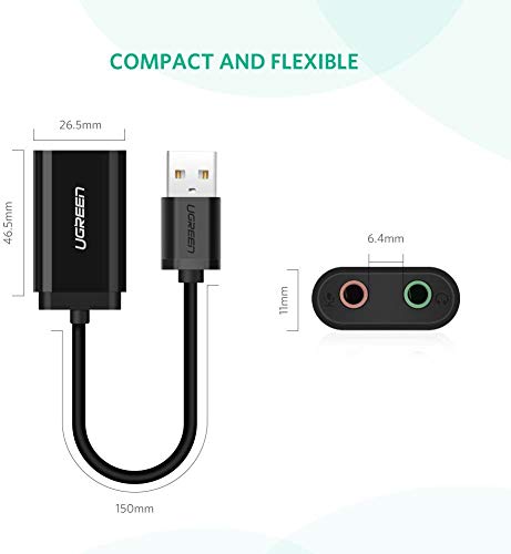 Adaptador de áudio USB Ugreen externo estéreo com fone de ouvido de 3,5 mm e conector de microfone p
