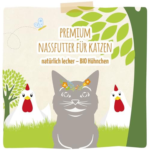 MjAMjAM – Premium Nassfutter für Katzen - natürlich lecker – Bio Hühnchen, 6er Pack (6 x 800g), getreidefrei mit extra viel Fleisch