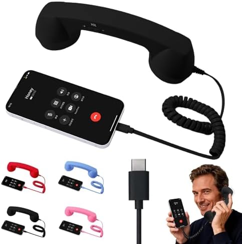 Retro Phone Handset for iPhone & Android, 2026 New Type-C Wired Receiver with Microphone & Speaker, Vintage Landline Style Handle for Noise Cancelling Calls, Meetings, and Home Office Desk Use