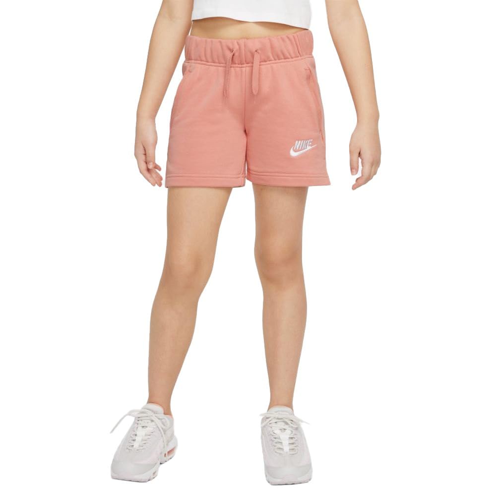 Nike Big Girls Sportswear Club French Terry Shorts (X-Large, Madder Root/White)