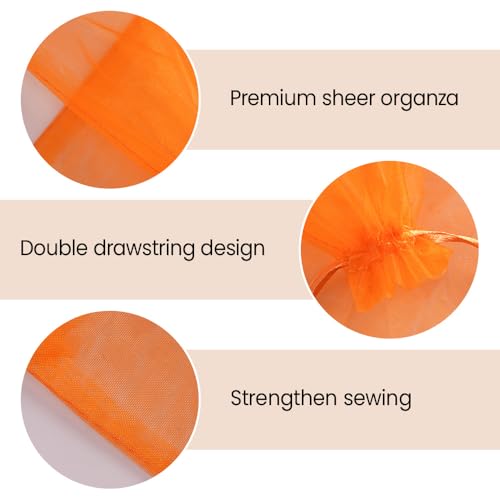 Image of Meowoo 100PCS Organza Bags, 4x6in Small Mesh Bags Drawstring, Mesh Gift Bags Drawstring for Jewelry, Candy, Christmas, Sachets, Festivals, Bathroom Soaps, Makeup Organza, Wrapping Supplies(orange)