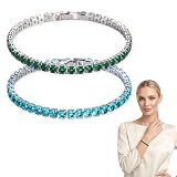 2 Pezzi bracciale Tennis Donna, Bracciale Tennis Zirconi, Sparkle Zircone, Bracciali Argento Bracciali Donna, Braccialetti Diamond, Bracciale per Donne Ragazze Regalo (C)