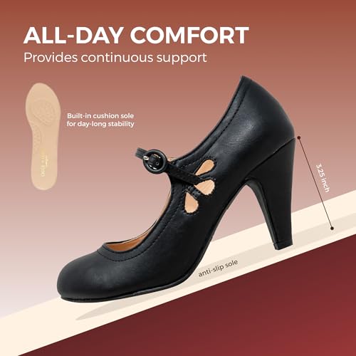 Chase & Chloe Kimmy-21 Women's Round Toe Pierced Mid Heel Mary Jane Style Dress Pumps2