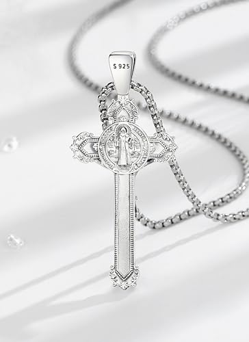 Collar Cruz San Benito Plata Medalla Protección Católicos