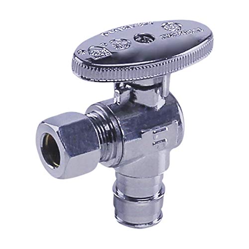 Image of Midline Valve G-81512QS-OM-5 Water Supply Stop Valve with Quarter Turn Wheel; Angle Shut-off for Toilet, Sink, Dishwasher; 1 /2'' PEX A x 3 /8'' Compression; Chrome Plated Brass (5 PK)
