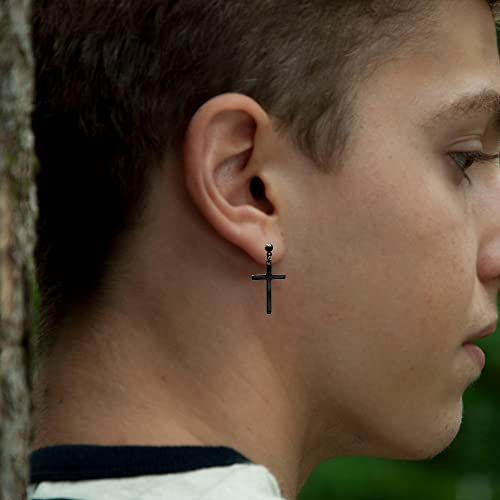 3 Pairs Mens Cross Drop Dangle Earrings Set Hanging Dangling Crucifix Stud Earingings Stainless Steel Black Gold Silver Fashion Jewelry Accessories4