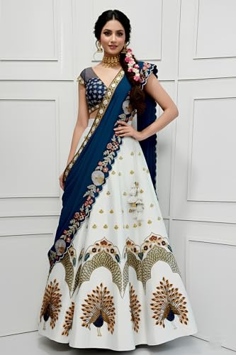 Image of Fancy Heavy Embroidery Work Shimmer Silk Semi-stitched Rajasthani Poshak Rajputi Lehenga Choli For Women