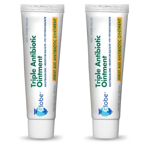 Globe Triple Antibiotic First Aid Ointment, 1 oz (2-Pack) First Aid Antibiotic Ointment, 24-Hour Infection Protection, Wound Care Treatment for Minor Scrapes, Burns and Cuts