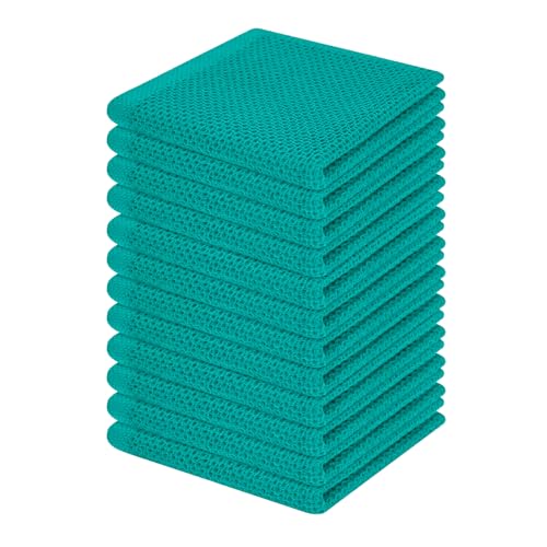 Image of Homaxy 100% Cotton Waffle Weave Kitchen Dish Cloths, Ultra Soft Absorbent Quick Drying Dish Towels, 12 x 12 Inches, 12-Pack, Teal
