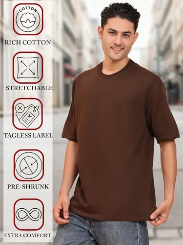 Image of Amazon Brand - Anarva Men's Oversized Cotton T-Shirt | Crew Neck | Half Sleeve | Solid Casual Tee