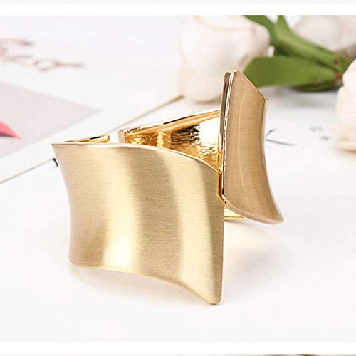 Wide Grooved Crystal Cuff Hinge Bangle Metal Shiny Punk Bracelet Great Polished Fashion Statement Bangles Gold Smooth Bangle Bracelet For Women Girls Fashion Jewelry (Wide 1.5Inch Brushed Bracelet) #TOP3