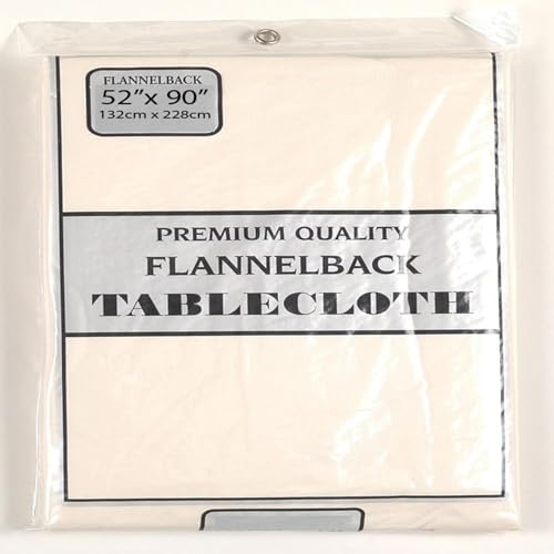 Carnation Home Fashions Vinyl Tablecloth with Polyester Flannel Backing, 52, 90-Inch, Ivory