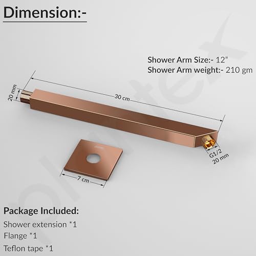 Image of Plantex 12-Inch Shower Arm for Overhead Shower /Stainless Steel Shower Pipe /Wall Mount Bathroom Fitting with -Inch Thread - Pack of 1 (Rose Gold)