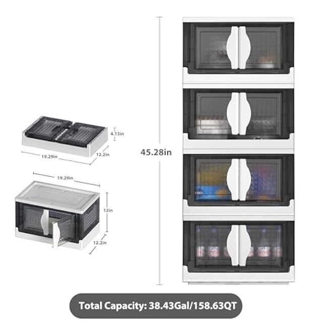 Stackable Plastic Storage Bins with Lids 180QT, Collapsible Closet Organizers and Storage with Wheels, Foldable Organization and Storage Cabinet, Storage Containers for Home 4 Pack