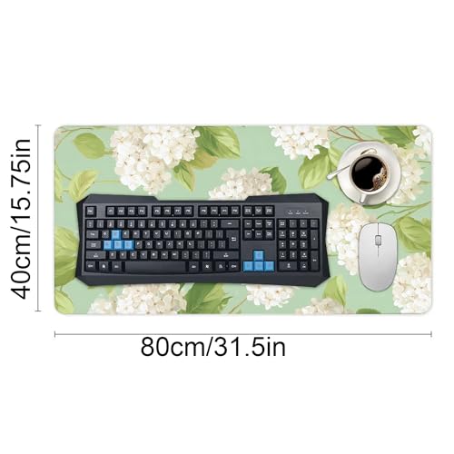 Image of Green Hydrangea Flower Extended Gaming Mouse Pad, with Stitched Edges Large Mouse Pad Desk Protector, Rubber Base Mousepad Keyboard Mouses Mat for Work Game Office Home- 32 inch X 16 inch Inch
